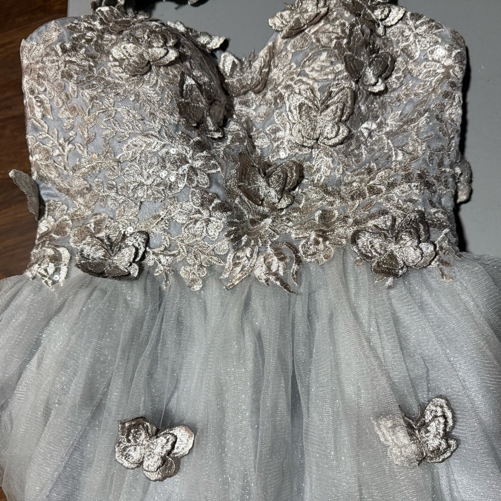 Elegant Gray Floral Teens Dress